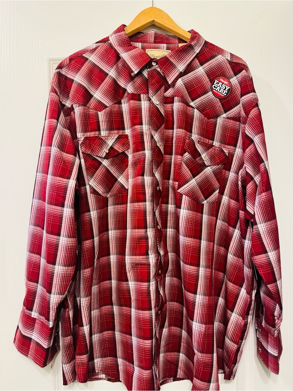 Wrangler Size 3XL Red Plaid Button-Down Western Shirt